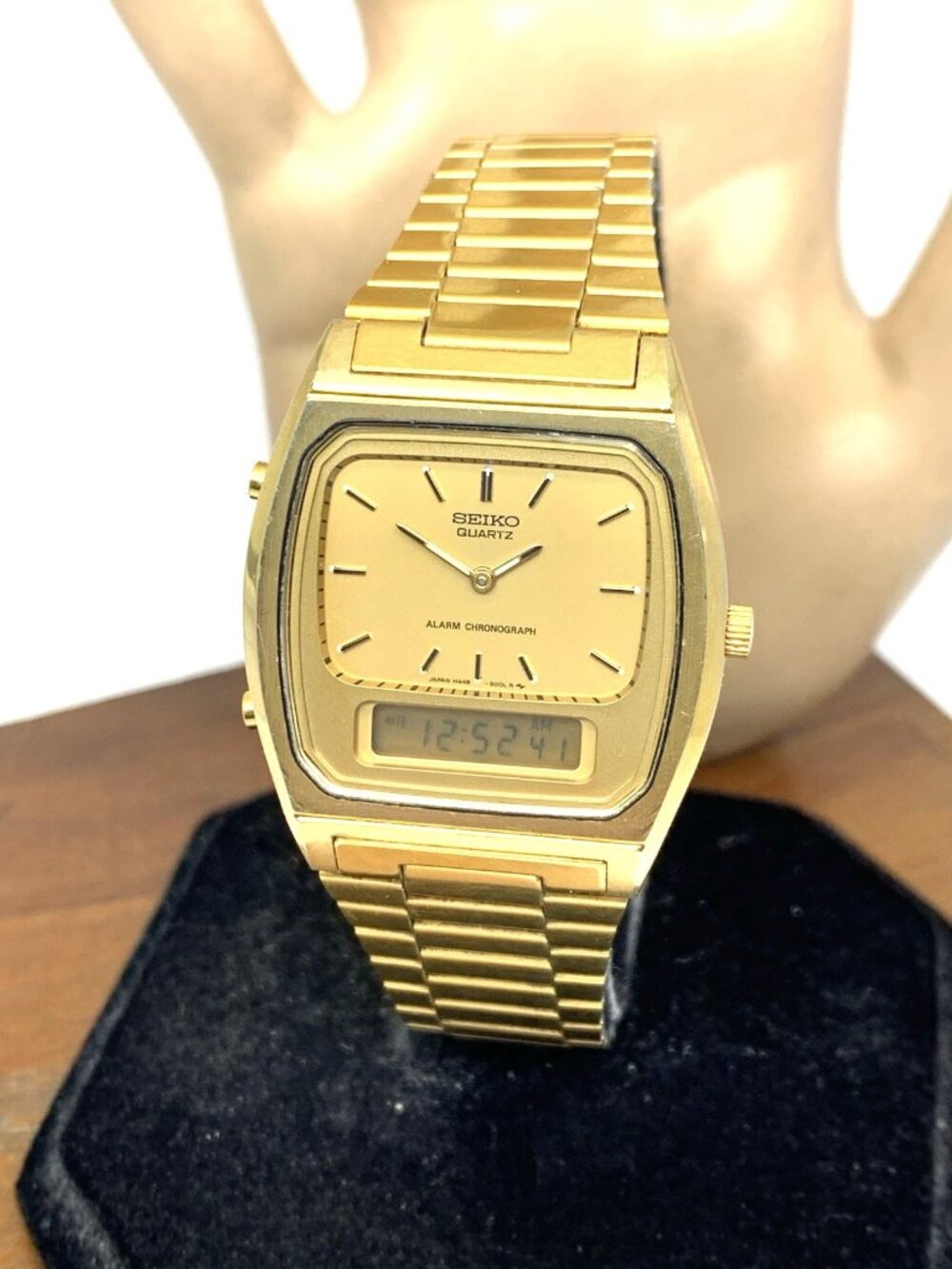 Seiko Men's Watch H448-5009 Quartz Alarm Vintage Gold Steel Analog Digital 33mm